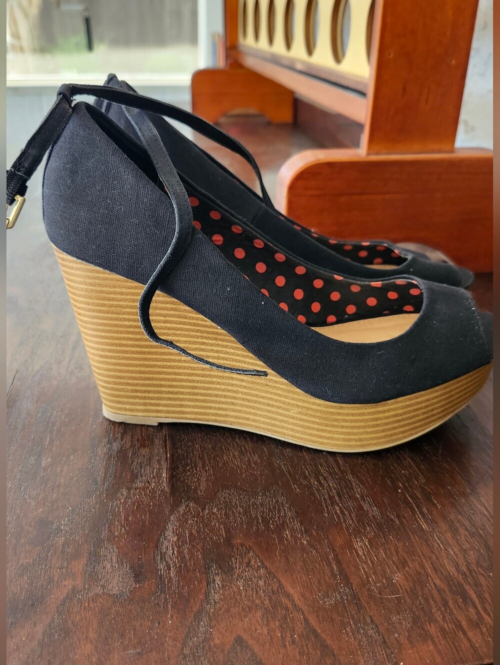 Report Peep toe Ankle Strap Wedge